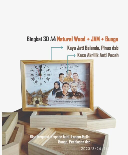 Jam Custom A4 3D + Bunga