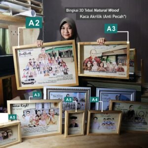 Karikatur Standart + Bingkai 3D A2 Natural Wood