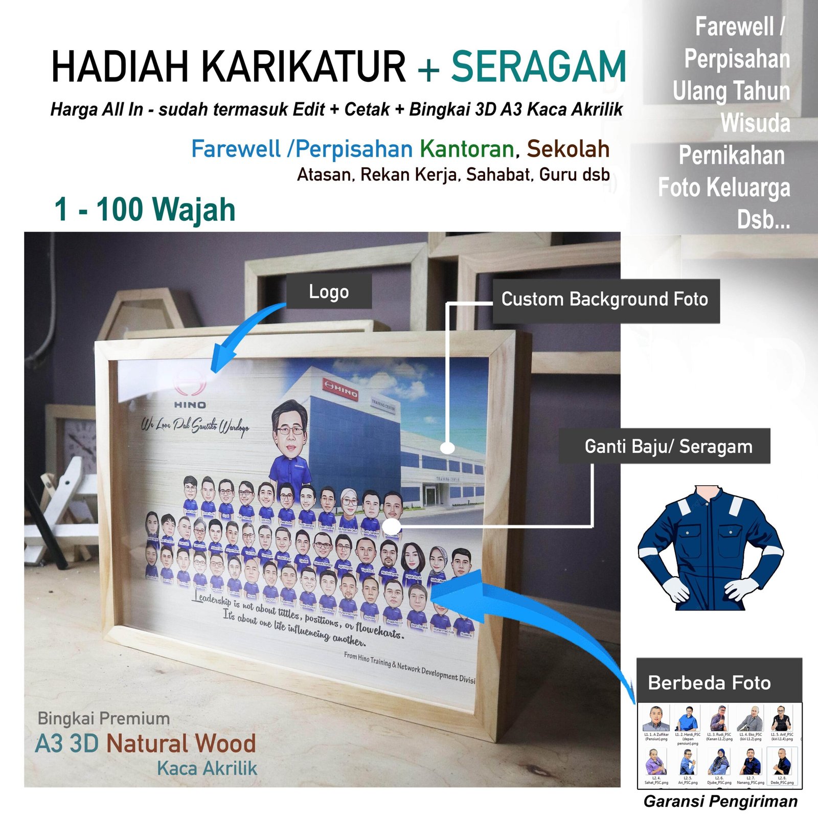 Karikatur Pro + Bingkai 3D A3 Natural Wood